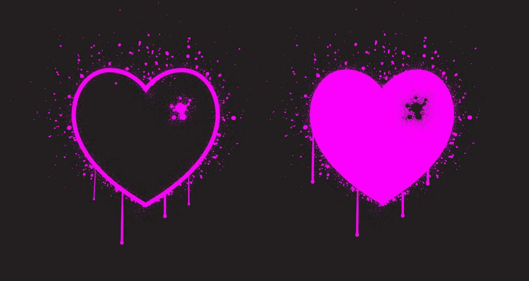 städtisch Straße Graffiti Herzen Illustration mit Farbe Spritzer. Liebe Herz tropfen Rosa Symbol isoliert auf schwarz Hintergrund. Vektor Illustration