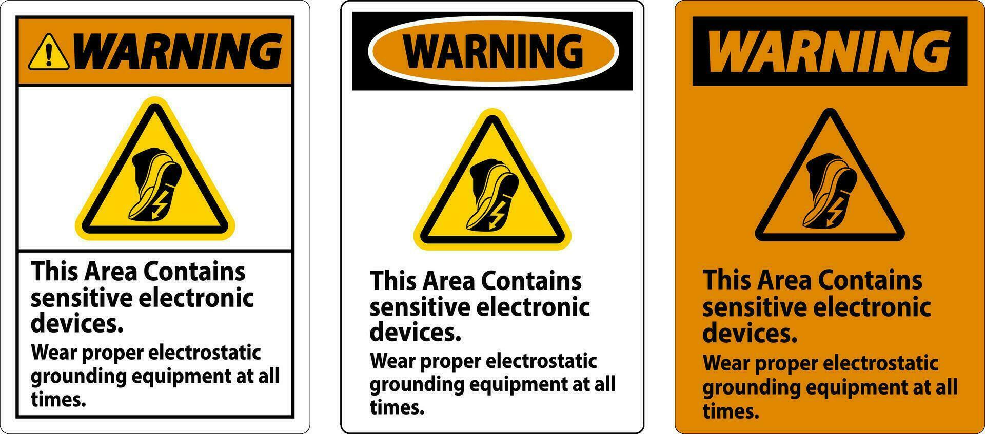 Warnung Zeichen diese Bereich enthält empfindlich elektronisch Geräte, tragen richtig elektrostatisch Erdung Ausrüstung beim alle mal vektor