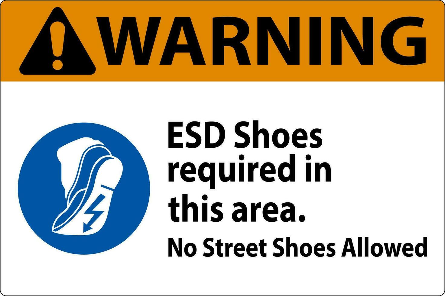 varning tecken esd skor nödvändig i detta område. Nej gata skor tillåten vektor