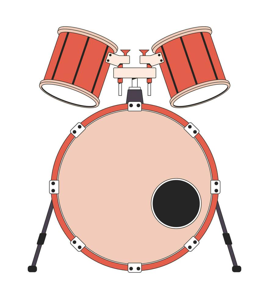 bas trumma med mitten och hög tom 2d linjär tecknad serie objekt. musikalisk percussion instrument isolerat linje vektor element vit bakgrund. trummande hårdvara. del av trumma uppsättning Färg platt fläck illustration