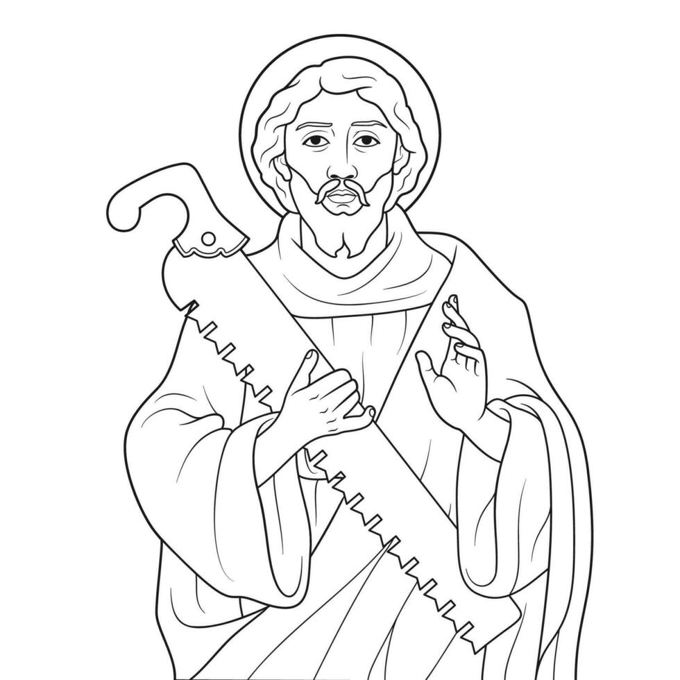 helgon Simon de fanatiker apostel vektor illustration översikt svartvit