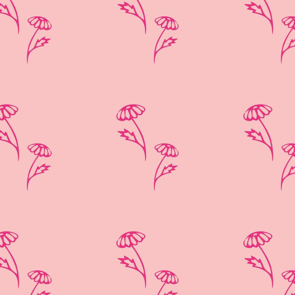 hand dragen rosa blommor på en rosa bakgrund, platt vektor, scandinavian mönster vektor