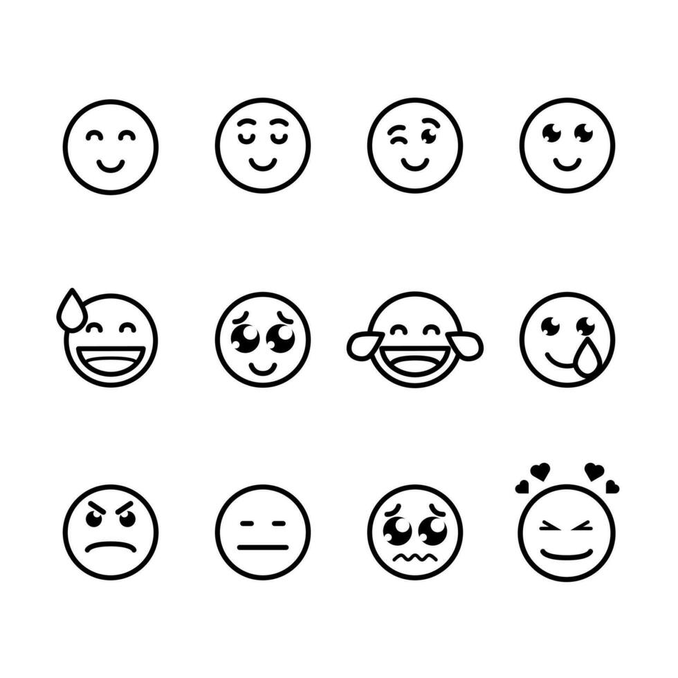 Emoticon Symbole einstellen Über Weiß Hintergrund, Linie Stil, Vektor Illustration