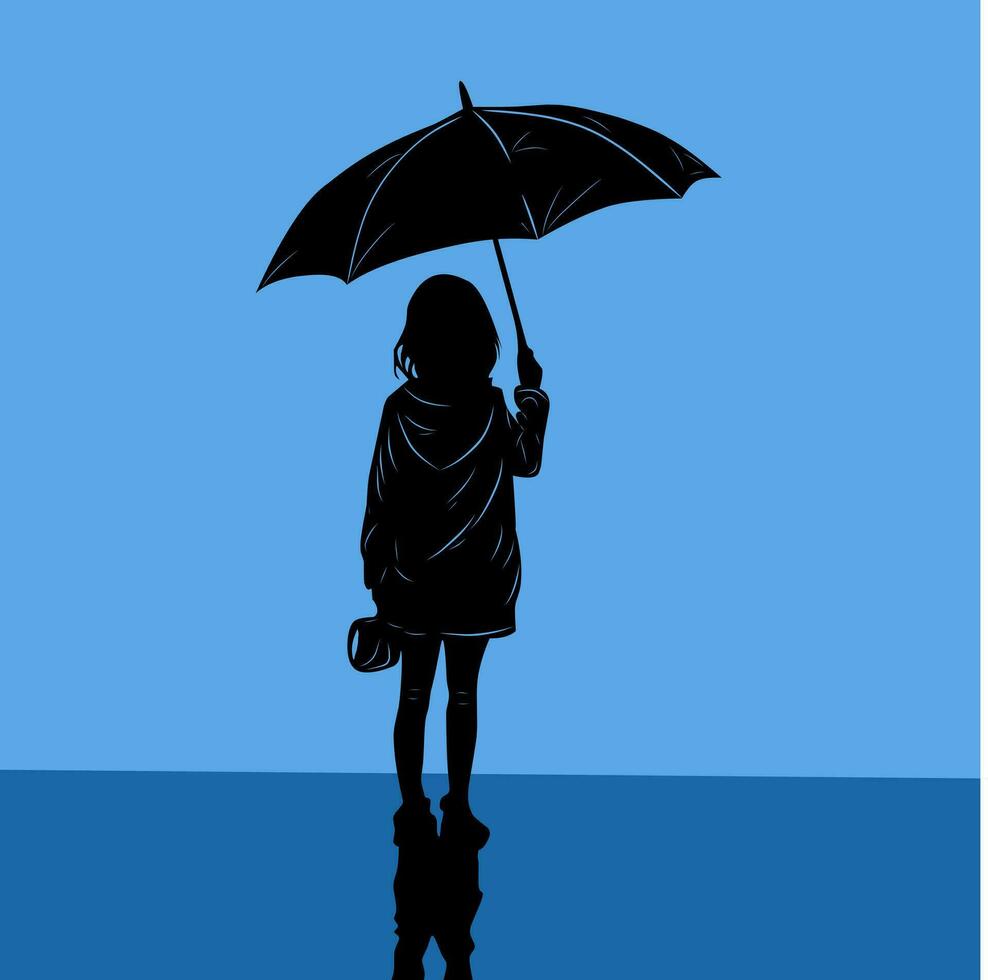 Illustration Design von ein Mädchen mit ihr Regenschirm auf ein Blau Hintergrund vektor