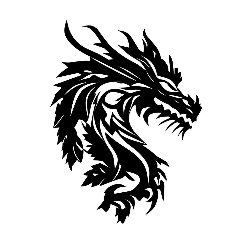 svart och vit drake illustration design på en vit bakgrund vektor