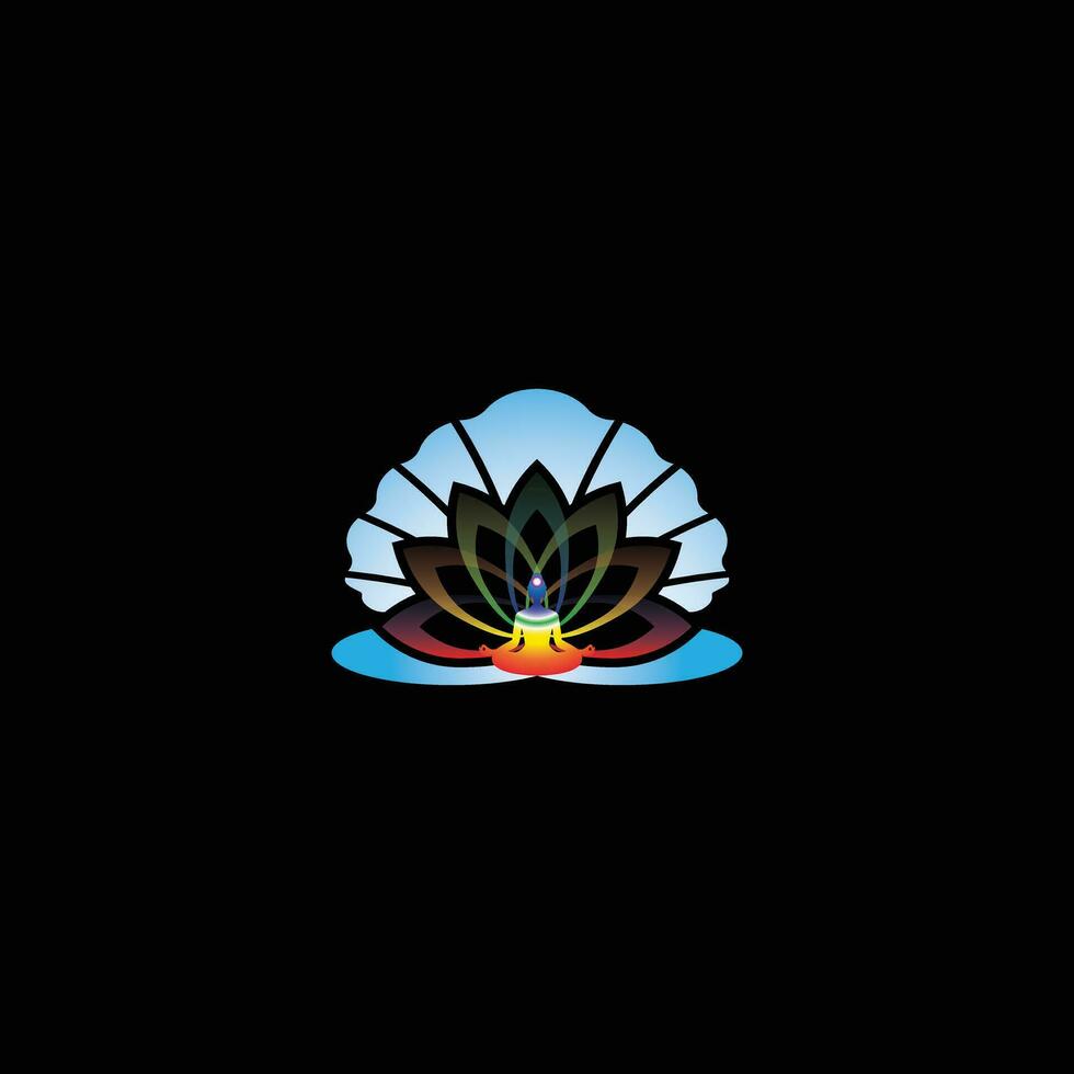 Vektor Logo von meditieren Person mit bunt Lotus Blume.