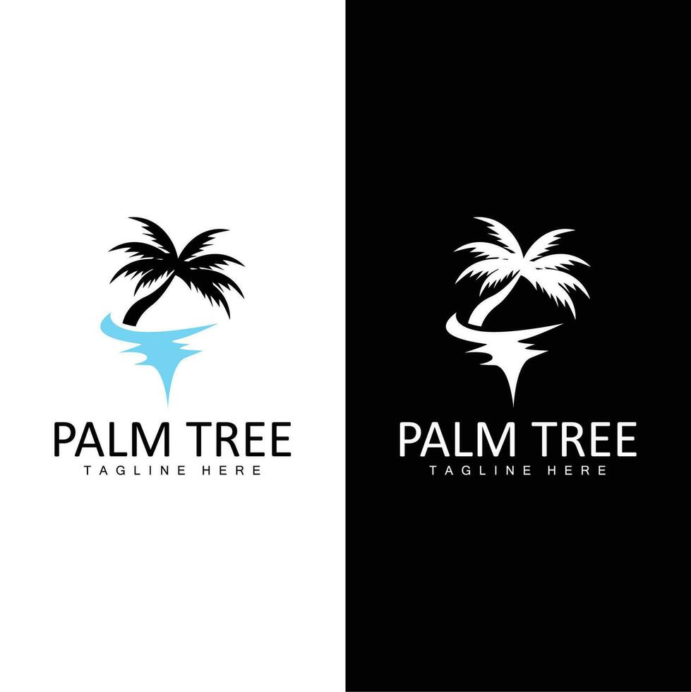 Kokosnuss Baum Logo, Palme Baum Sonnenuntergang Strand Vektor, elegant minimalistisch einfach Design, Symbol Vorlage Symbol vektor