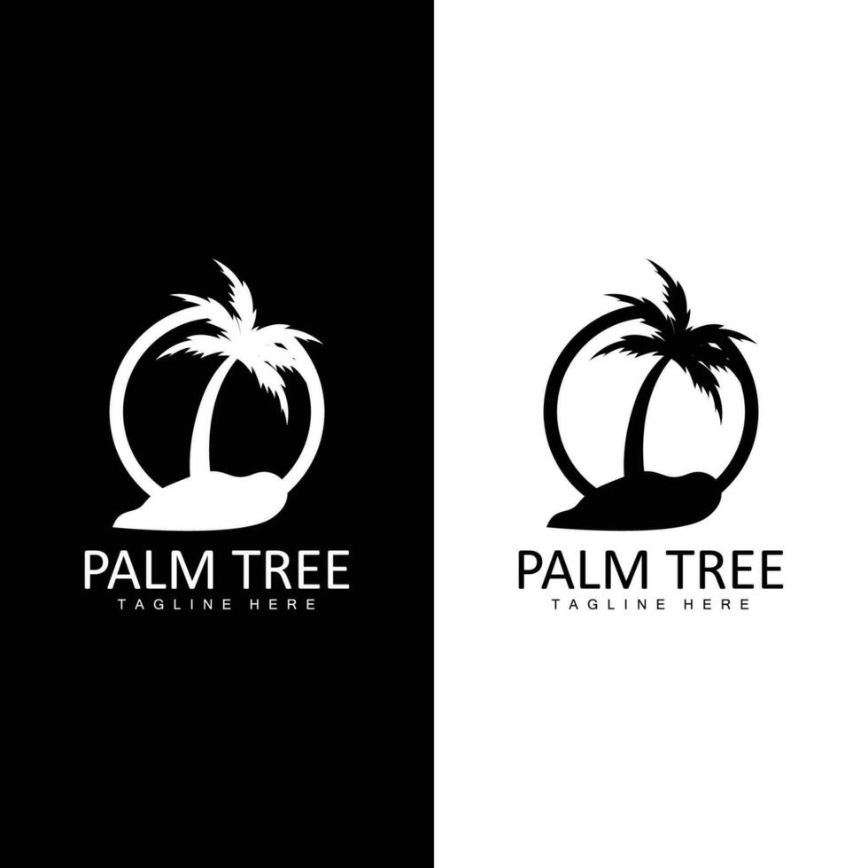 Kokosnuss Baum Logo, Palme Baum Sonnenuntergang Strand Vektor, elegant minimalistisch einfach Design, Symbol Vorlage Symbol vektor