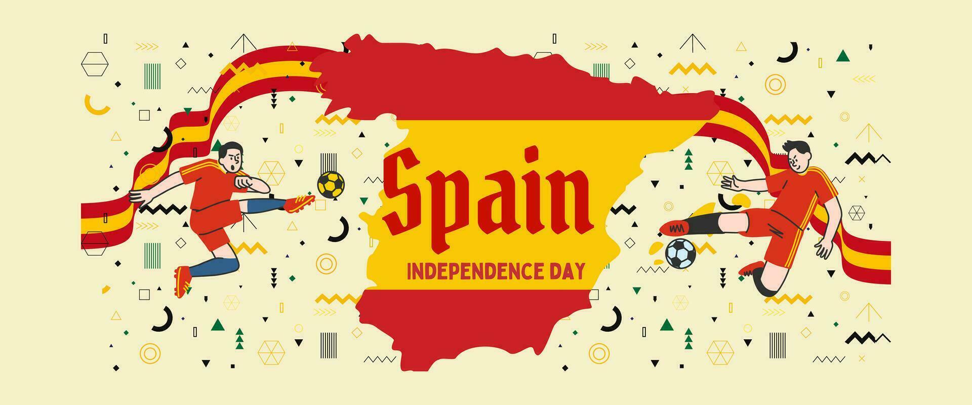 Spanien National Tag Banner zum Unabhängigkeit Tag Jubiläum. Flagge von Spanien und modern geometrisch retro abstrakt Design vektor