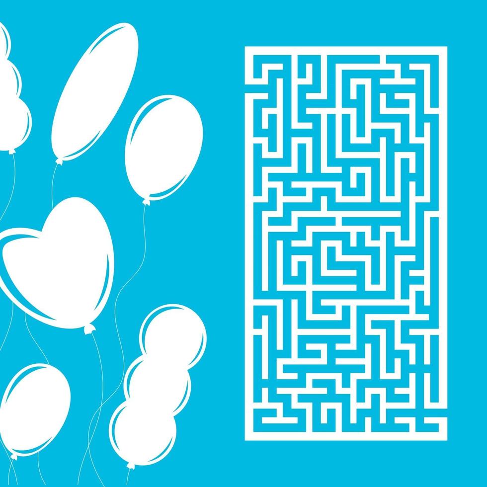 Farbe rechteckiges Labyrinth. Spiel für Kinder. Puzzle für Kinder. Labyrinth Rätsel. flache Vektorillustration lokalisiert auf festlichem Farbhintergrund mit Ballonen vektor