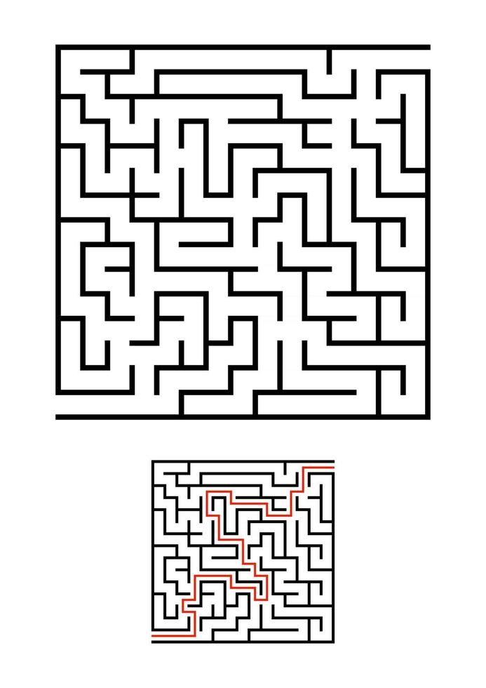 abstrakt fyrkantig labyrint. spel för barn. pussel för barn. en ingång, en utgång. labyrintkonst. enkel platt vektorillustration isolerad på vit bakgrund. med svar. vektor