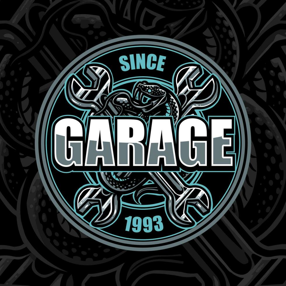 garage bricka design logotyp beställnings- motocycle orm maskot vektor