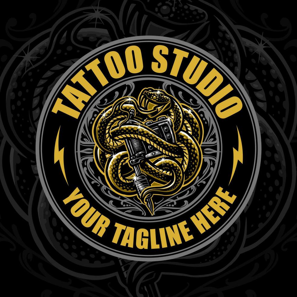 bricka logotyp tatuering studio orm maskot vektor