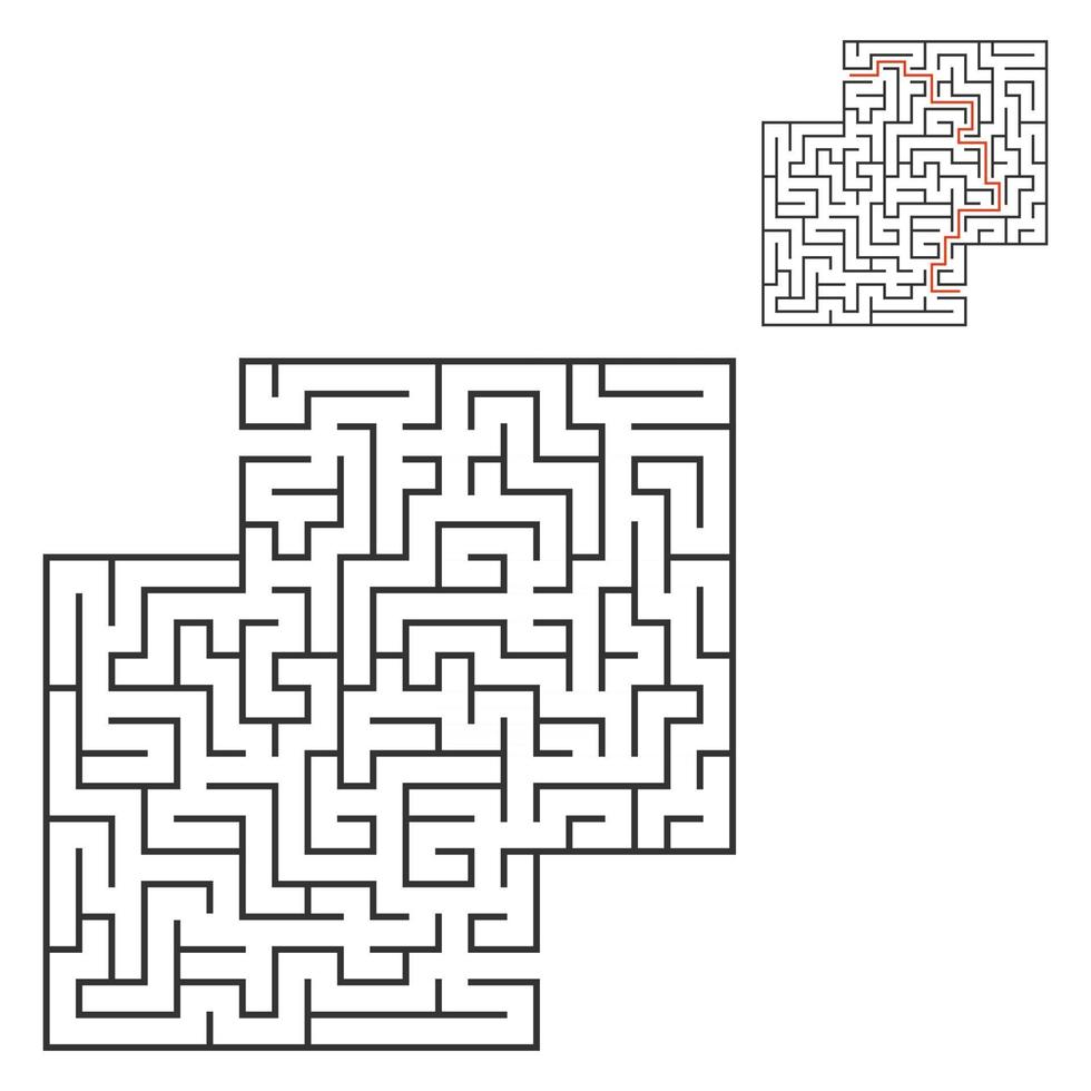 abstraktes quadratisches Labyrinth. Spiel für Kinder. Puzzle für Kinder. Labyrinth Rätsel. flache Vektorillustration lokalisiert auf weißem Hintergrund. mit Antwort. mit Platz für Ihr Bild. vektor