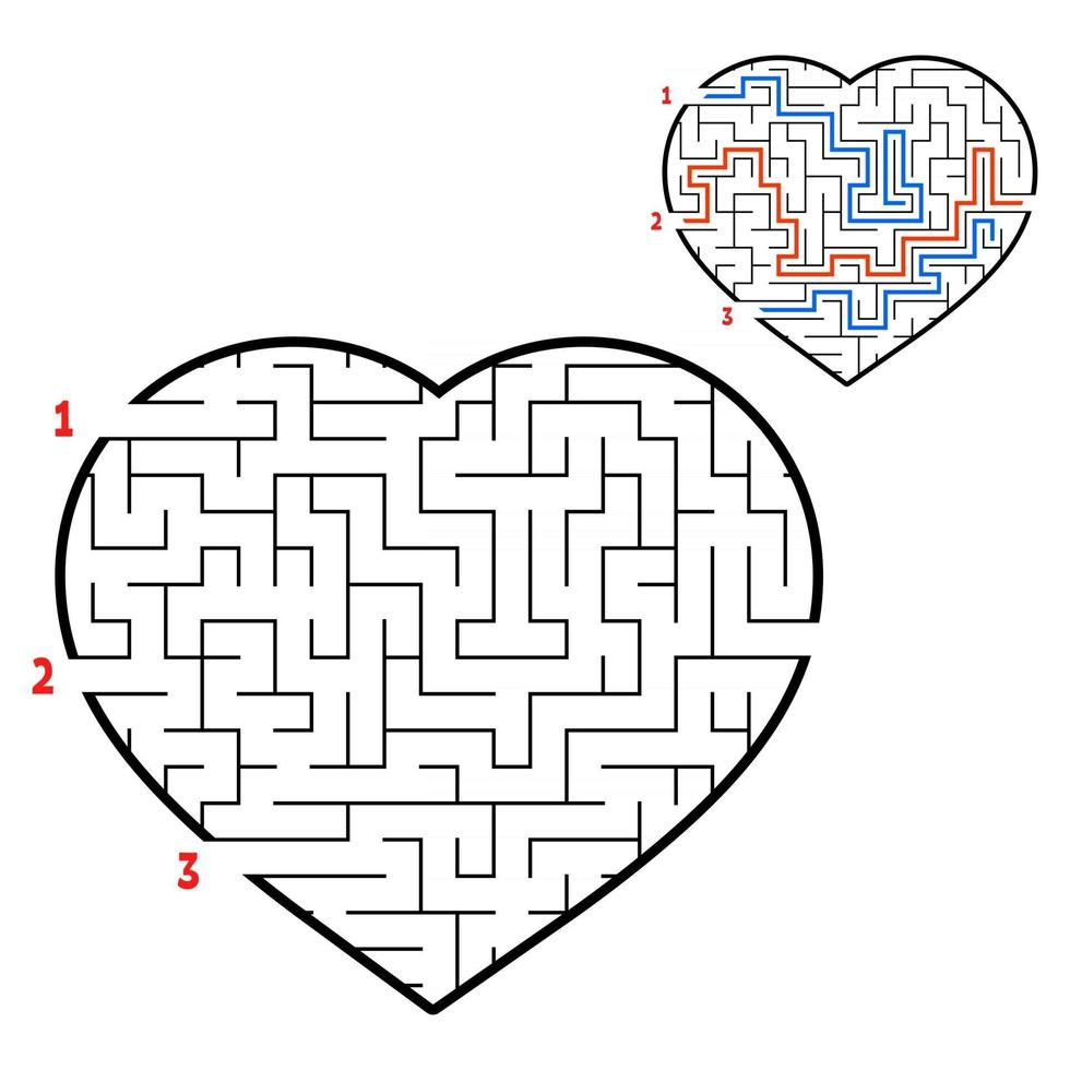 Labyrinth Herz. Spiel für Kinder und Erwachsene. den richtigen Weg finden. Puzzle für Kinder. Labyrinth Rätsel. flache Vektorillustration lokalisiert auf weißem Hintergrund. mit den Antworten. vektor