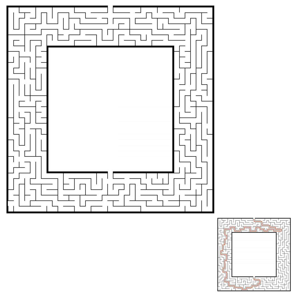 abstraktes quadratisches Labyrinth. Spiel für Kinder. Puzzle für Kinder. Labyrinth Rätsel. flache Vektorillustration lokalisiert auf weißem Hintergrund. mit Antwort. mit Platz für Ihr Bild. vektor
