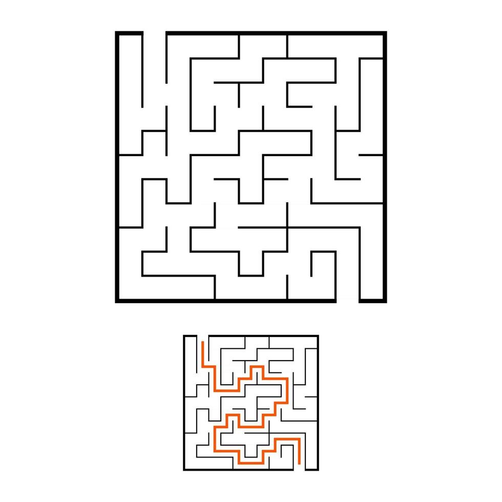 abstrakt fyrkantig labyrint. spel för barn. pussel för barn. labyrintkonst. svart platt vektorillustration isolerad på vit bakgrund. med svar. vektor