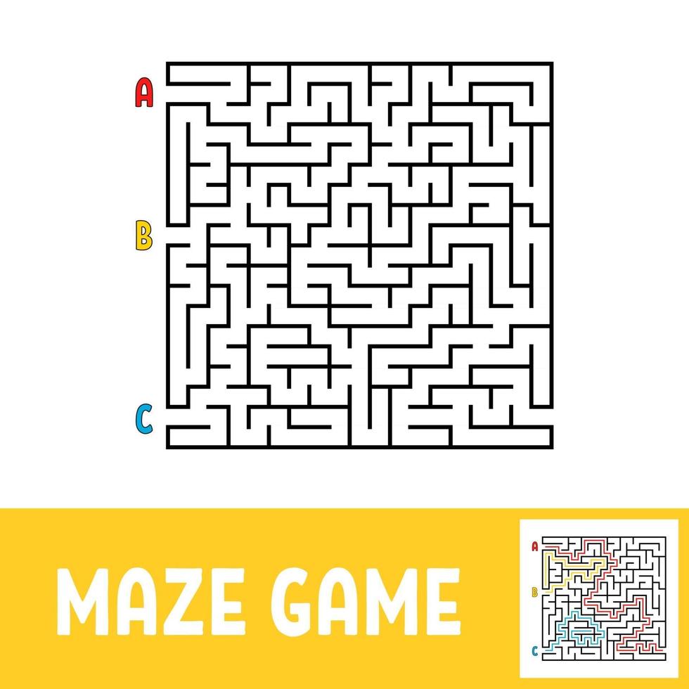 farbiges quadratisches Labyrinth. Spiel für Kinder. Puzzle für Kinder. Labyrinth Rätsel. flache Vektorillustration. vektor
