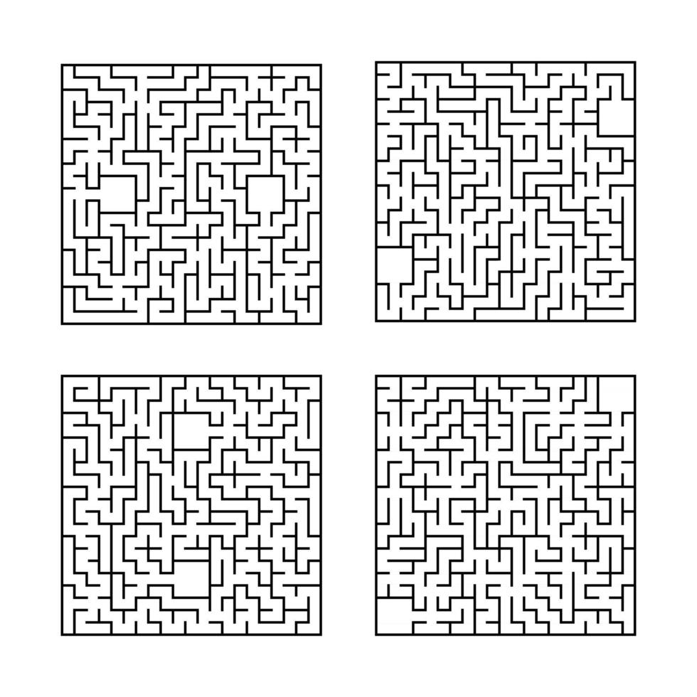 eine Reihe von quadratischen Labyrinthen. Spiel für Kinder. Puzzle für Kinder. ein Eingang, ein Ausgang. Labyrinth Rätsel. flache Vektorillustration lokalisiert auf weißem Hintergrund. vektor