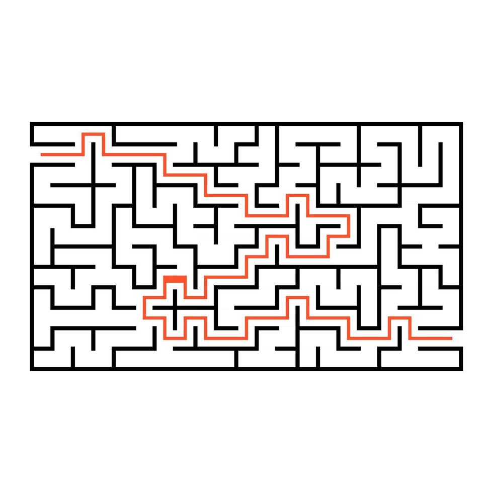 abstraktes rechteckiges Labyrinth. Spiel für Kinder. Puzzle für Kinder. ein Eingang, ein Ausgang. Labyrinth Rätsel. flache Vektorillustration lokalisiert auf weißem Hintergrund. mit Antwort. vektor