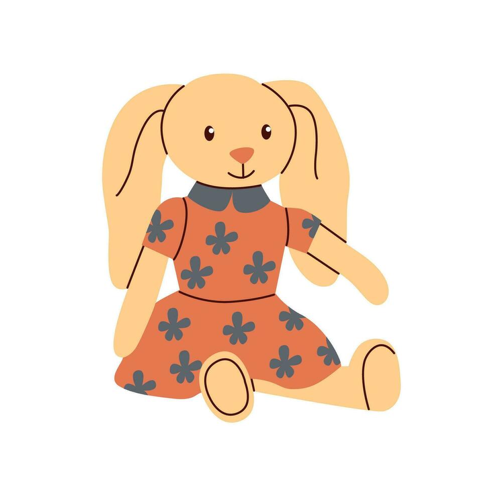 söt kanin, plysch leksak för Pojkar och flickor. platt vektor illustration.