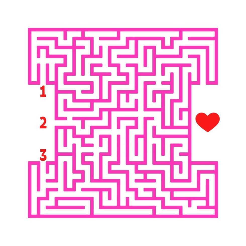 Farbe quadratisches Labyrinth. Spiel für Kinder. Puzzle für Kinder. den richtigen Weg zum Herzen finden. Labyrinth Rätsel. flache Vektorillustration lokalisiert auf weißem Hintergrund. vektor