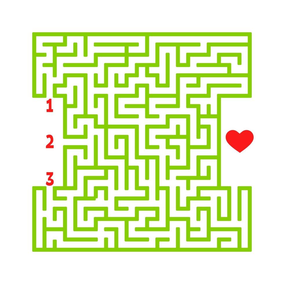 färg fyrkantig labyrint. spel för barn. pussel för barn. hitta rätt väg till hjärtat. labyrintkonst. platt vektorillustration isolerad på vit bakgrund. vektor