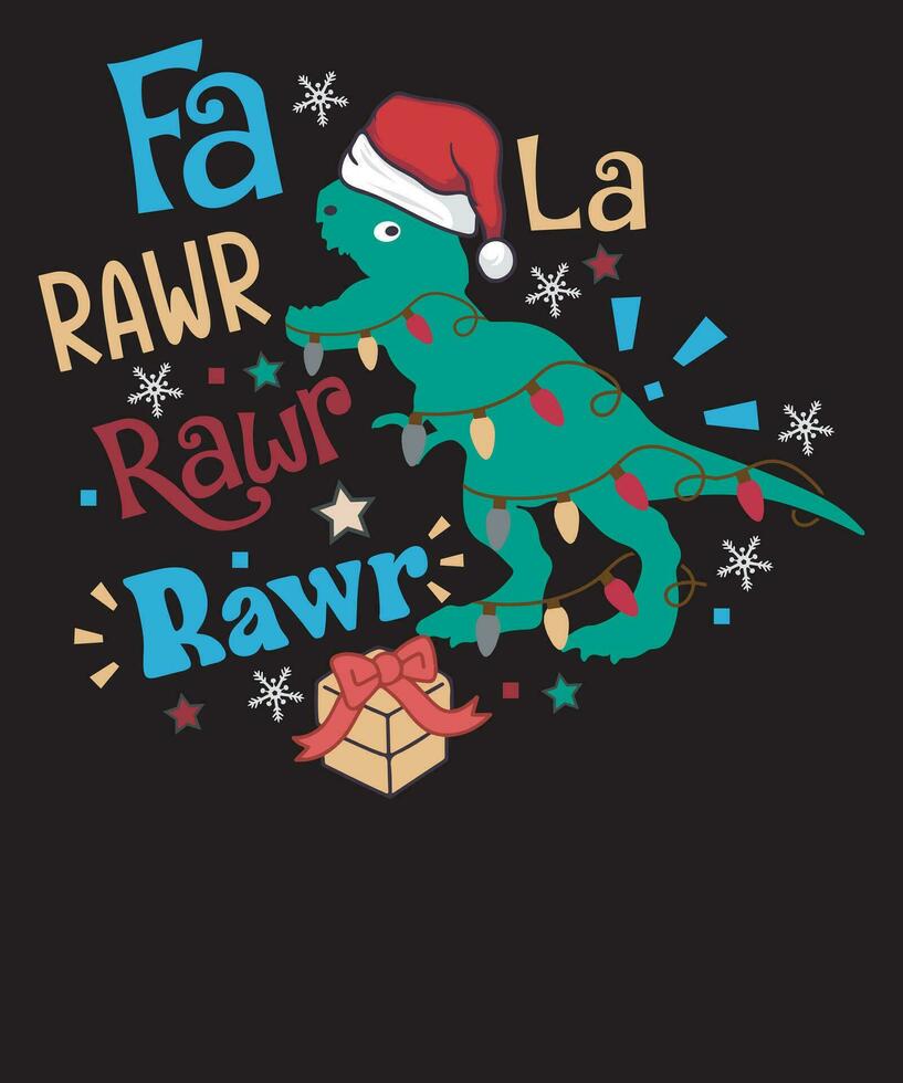 fa la rawr jul t Rex träd dinosaurie barn jul t skjorta design vektor