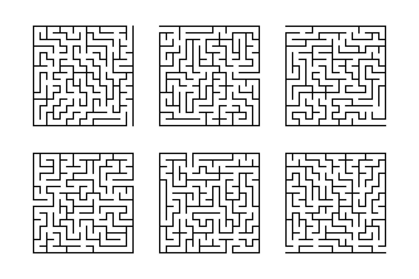 en uppsättning fyrkantiga labyrinter. spel för barn. pussel för barn. labyrintkonst. platt vektorillustration isolerad på vit bakgrund. vektor