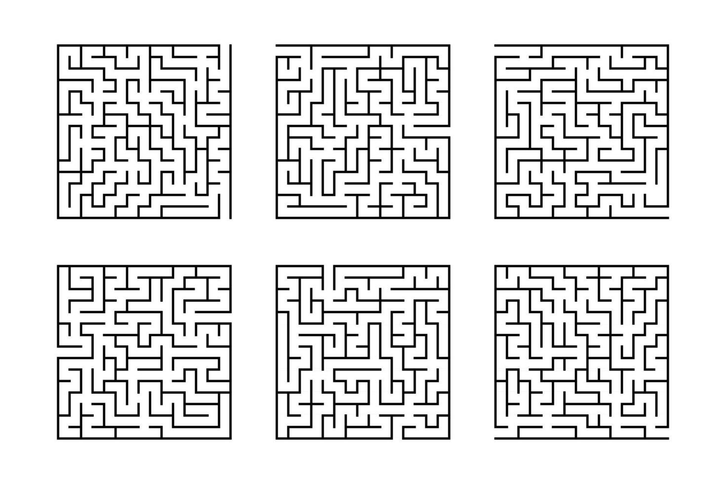 eine Reihe von quadratischen Labyrinthen. Spiel für Kinder. Puzzle für Kinder. Labyrinth Rätsel. flache Vektorillustration lokalisiert auf weißem Hintergrund. vektor