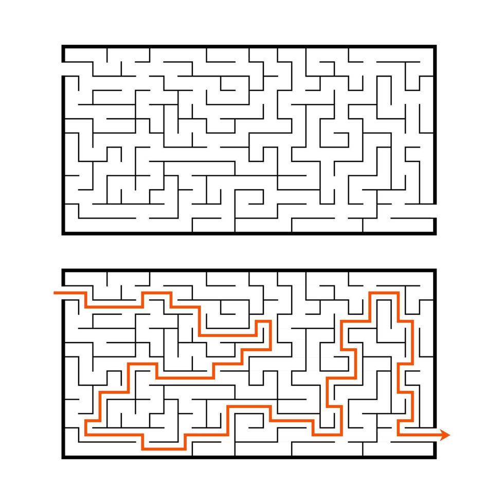 abstraktes rechteckiges Labyrinth. Spiel für Kinder. Puzzle für Kinder. Labyrinth Rätsel. flache Vektorillustration lokalisiert auf weißem Hintergrund. mit der Antwort. vektor