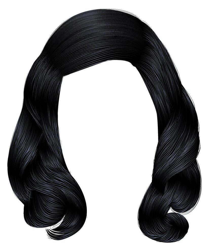 trendig kvinna lång hårstrån brunett svart färger . skönhet mode . realistisk grafisk 3d.retro.barns frisyr vektor