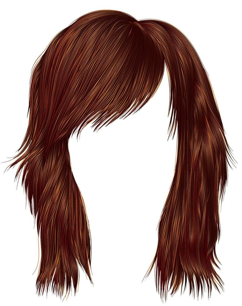 trendig kvinna hårstrån röd ingefära Färg . medium längd . skönhet stil . realistisk 3d . vektor