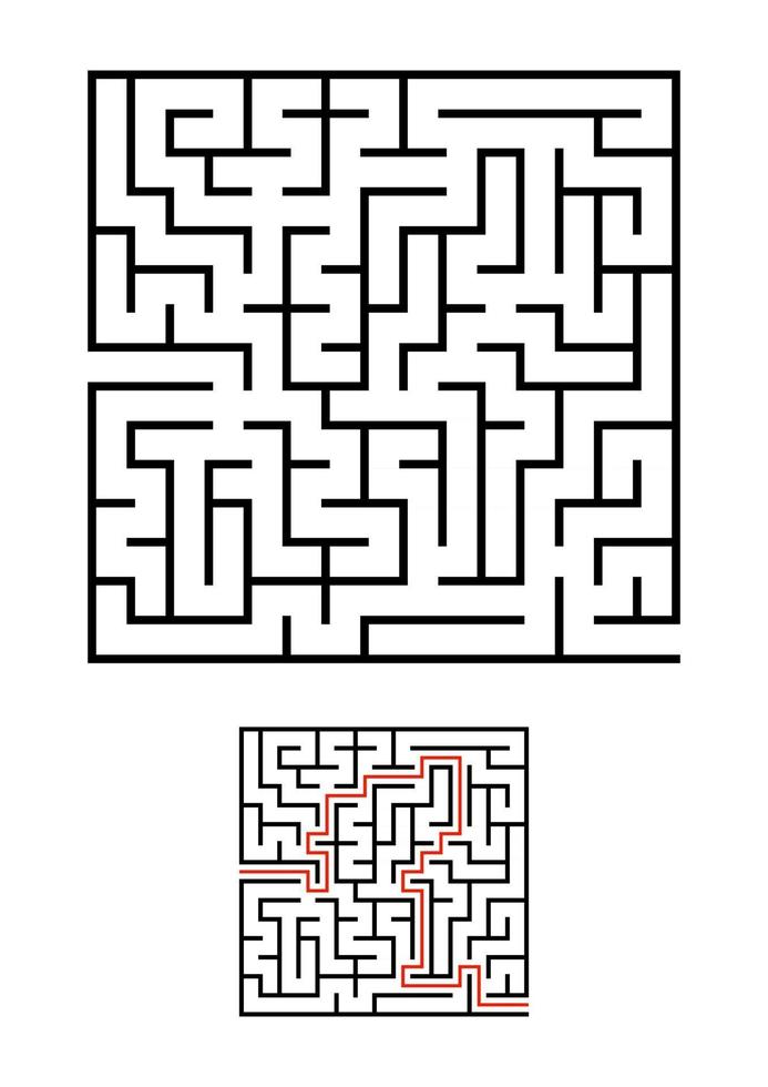 abstraktes quadratisches Labyrinth. Spiel für Kinder. Puzzle für Kinder. ein Eingang, ein Ausgang. Labyrinth Rätsel. einfache flache Vektorillustration lokalisiert auf weißem Hintergrund. mit Antwort. vektor