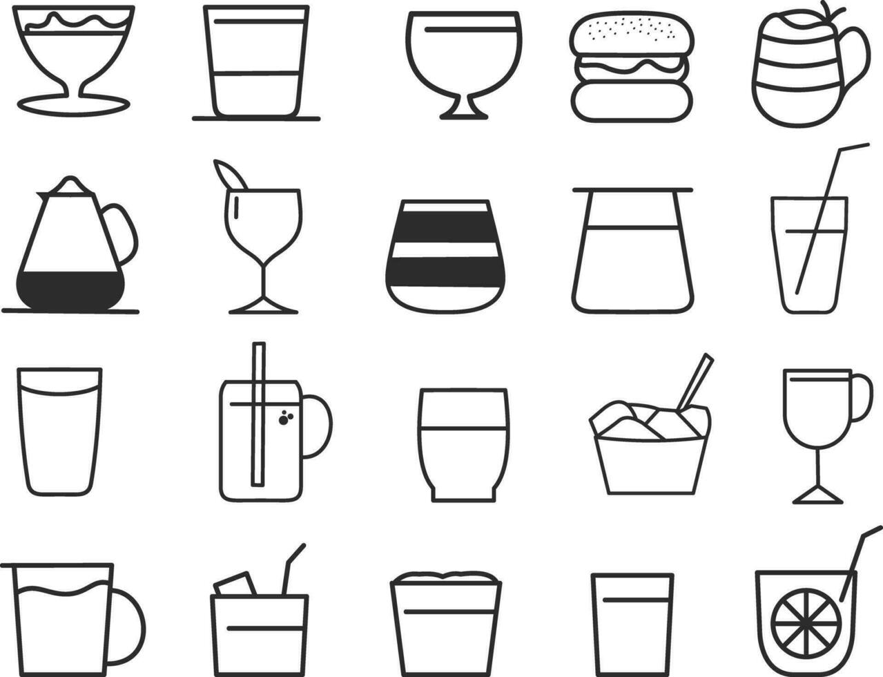 Symbolsatz für Alkohol und Cocktails. Sammlung linearer einfacher Web-Icons wie Gläser, Spirituosen, Bier, Bar, Champagner, Whiskey, Wein usw. editierbarer Vektorstrich. vektor