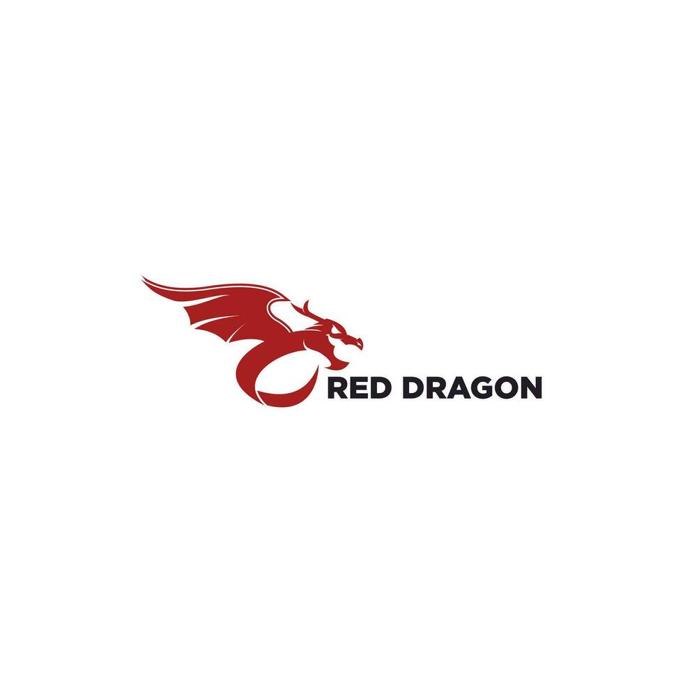 rot Drachen Logo. Drachen mit Flügel rot Silhouette. Vektor Illustration