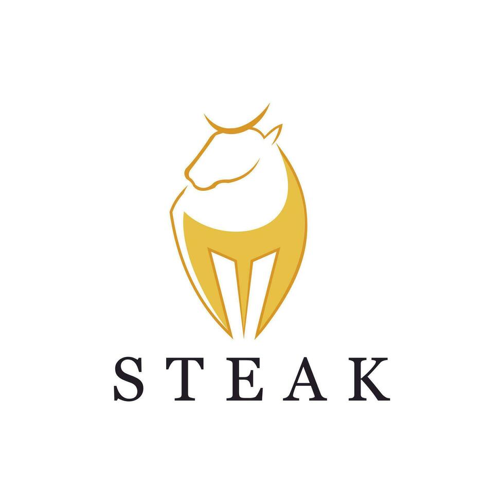 abstrakt stilisiert Kuh oder Stier Kopf mit Hörner Symbol. Prämie Logo zum Steak Haus, Fleisch Restaurant oder Metzgerei. Stier Symbol. Vektor Illustration.