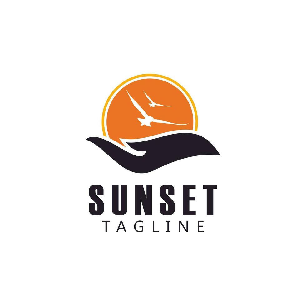 Sonnenuntergang mit Hand Logo Design Illustration vektor