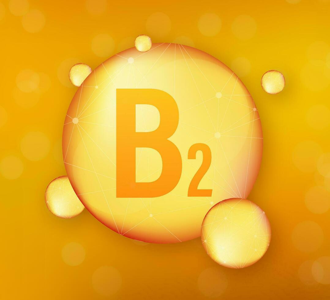 Vitamin b 2 Gold leuchtenden Symbol. ascorbisch Säure. Vektor Illustration