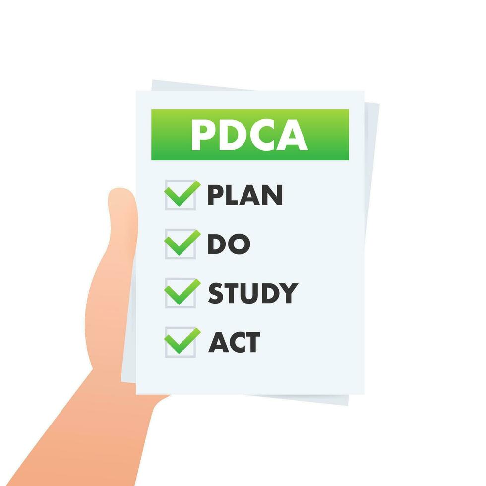 pdca - - planen tun prüfen Gesetz, Qualität Zyklus. Verbesserung Werkzeug. Vektor Lager Illustration.