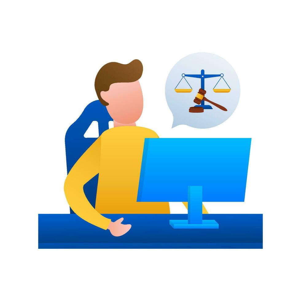 Rättslig råd. rättvisa, samråd. klient frågor. uppkopplad advokat bistånd. vektor stock illustration.