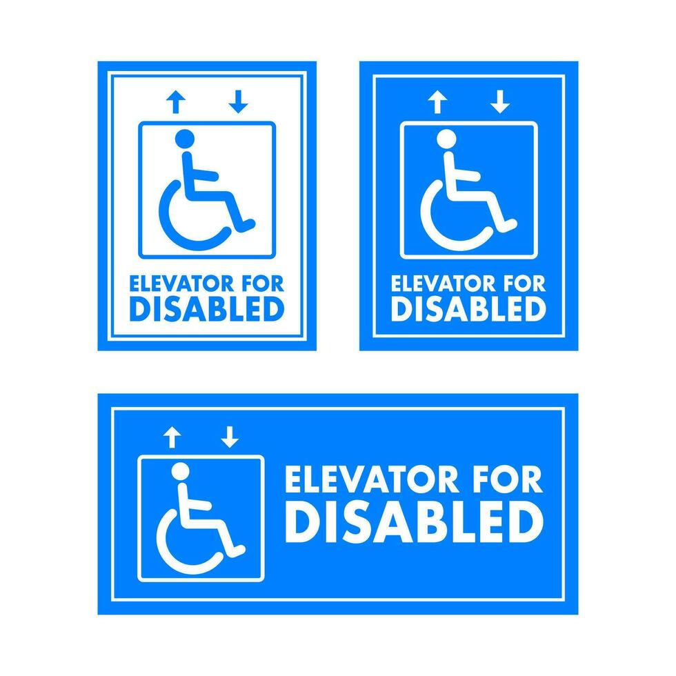 Aufzug zum Behinderung. beachten Aufzug zum deaktiviert Zeichen, Etikett. Vektor Lager Illustration