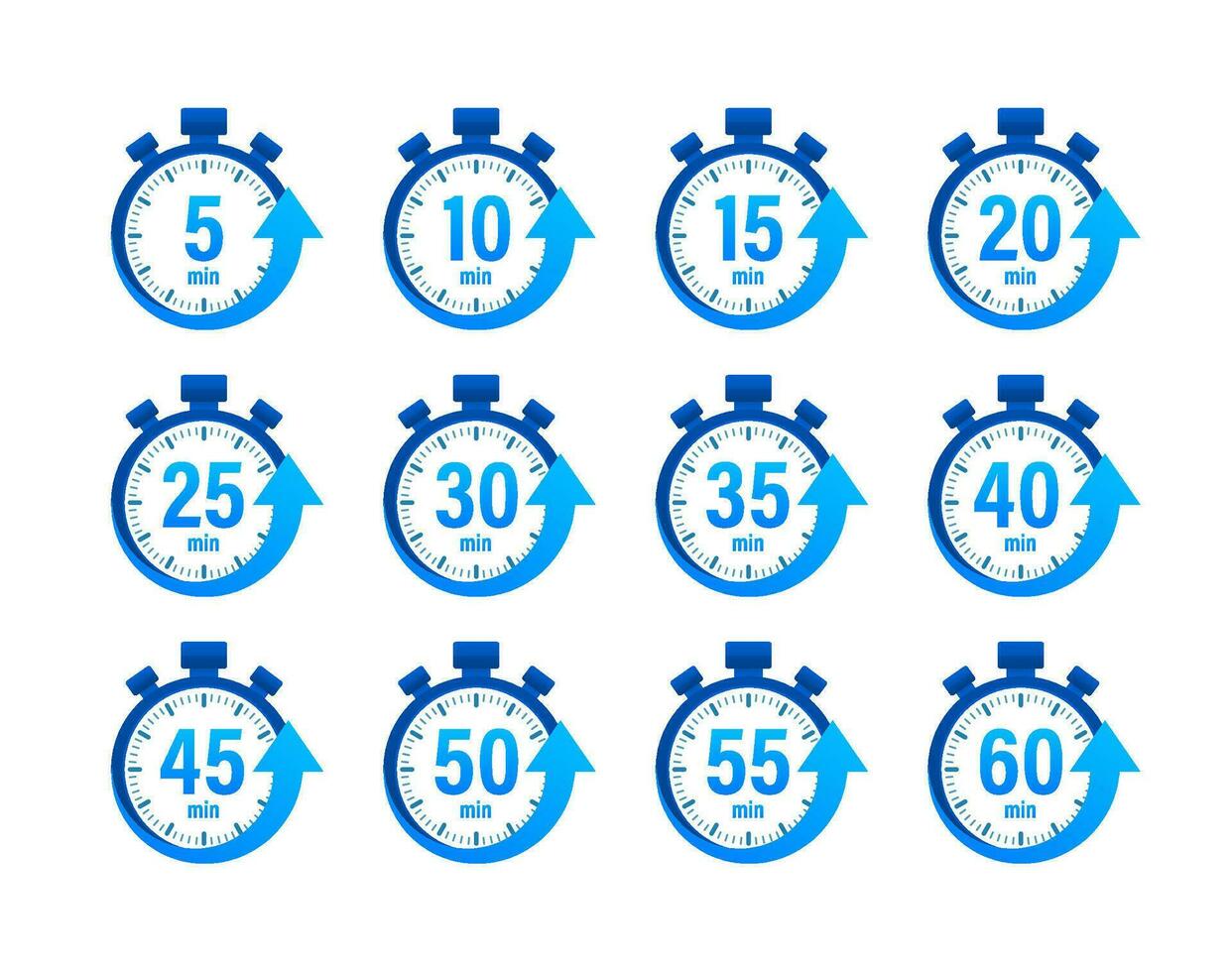 timer, stoppur ikoner uppsättning 10 20 30 40 50 60 minuter. matlagning tid. vektor