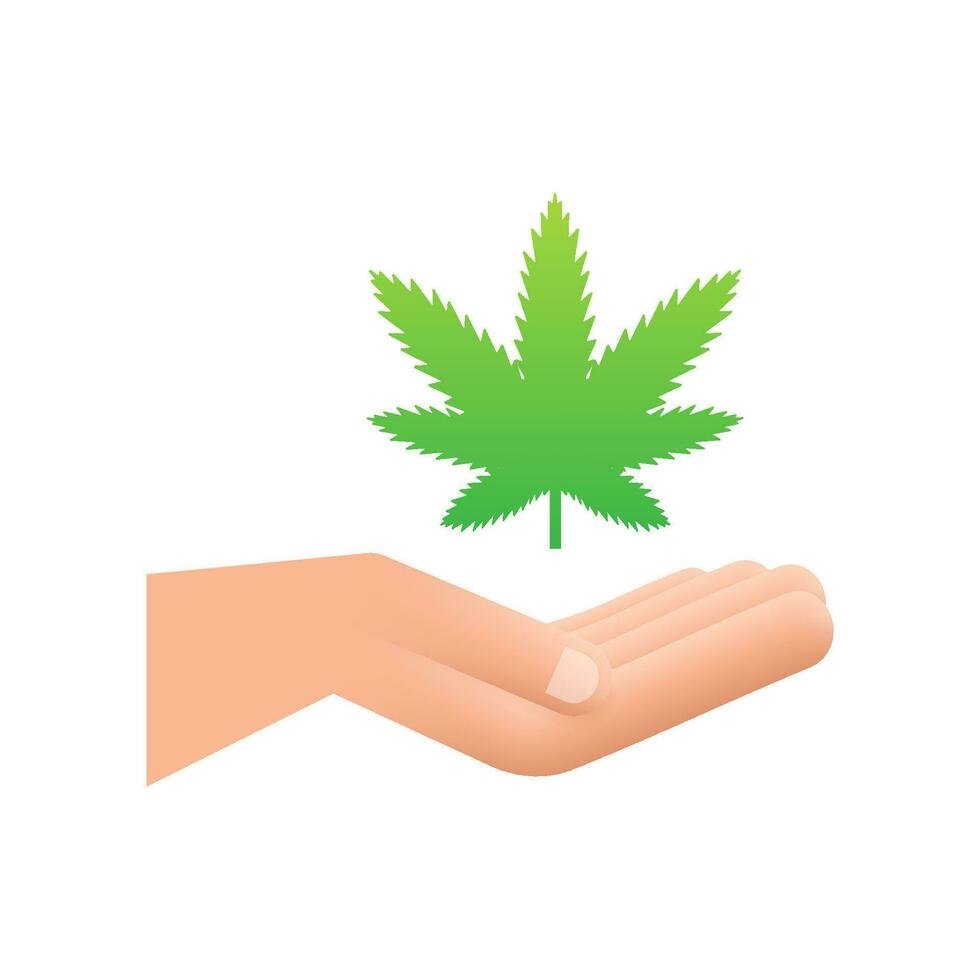 Hand CBD. Hand halten Marihuana Blatt. medizinisch Behandlung. Bewegung Grafik 4k vektor
