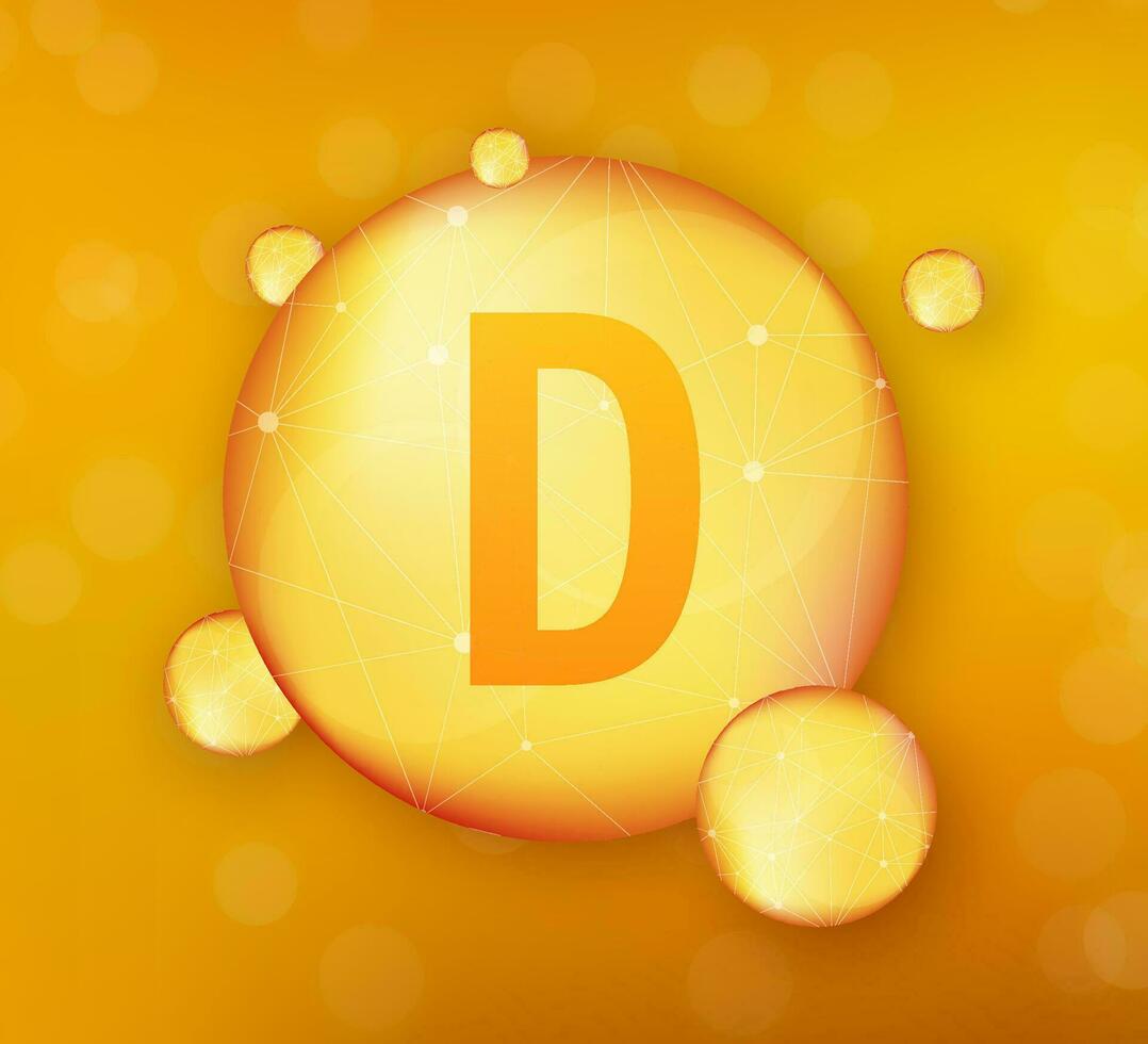 vitamin d guld lysande ikon. askorbisk syra. vektor stock illustration