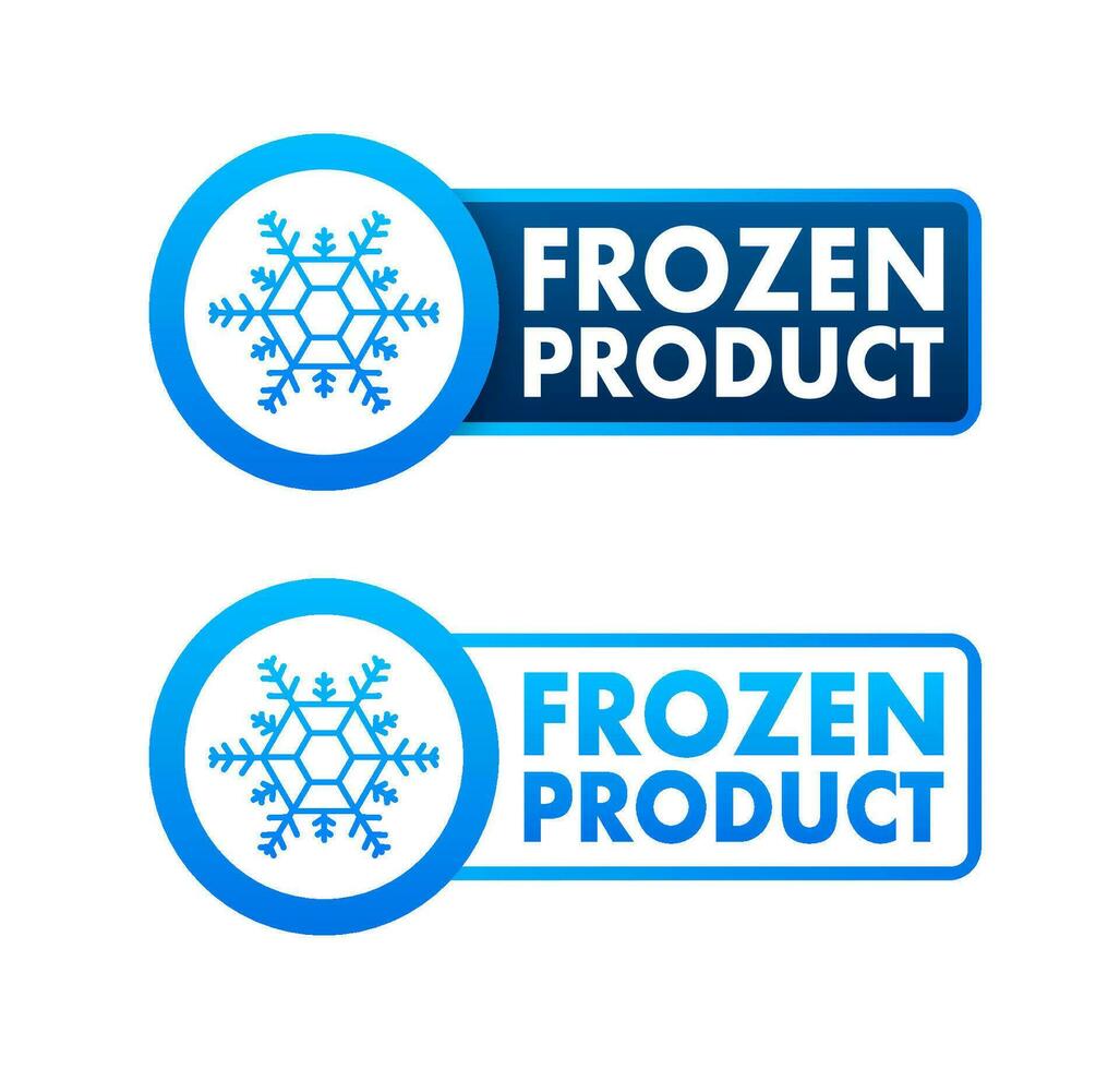 Blau gefroren Produkt und Schneeflocke Symbol, Etikett. frisch gefroren. Essen Logo. Vektor Lager Illustration.