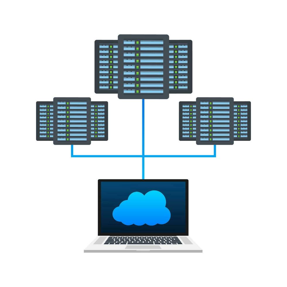 distribuerad databas, data lagring server. vektor stock illustration.