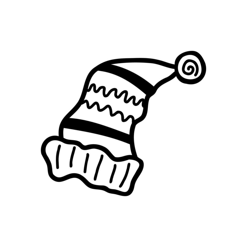 vinter- hatt med pompom vektor ClipArt i klotter stil. kontur teckning av säsong- Kläder. stock illustration.