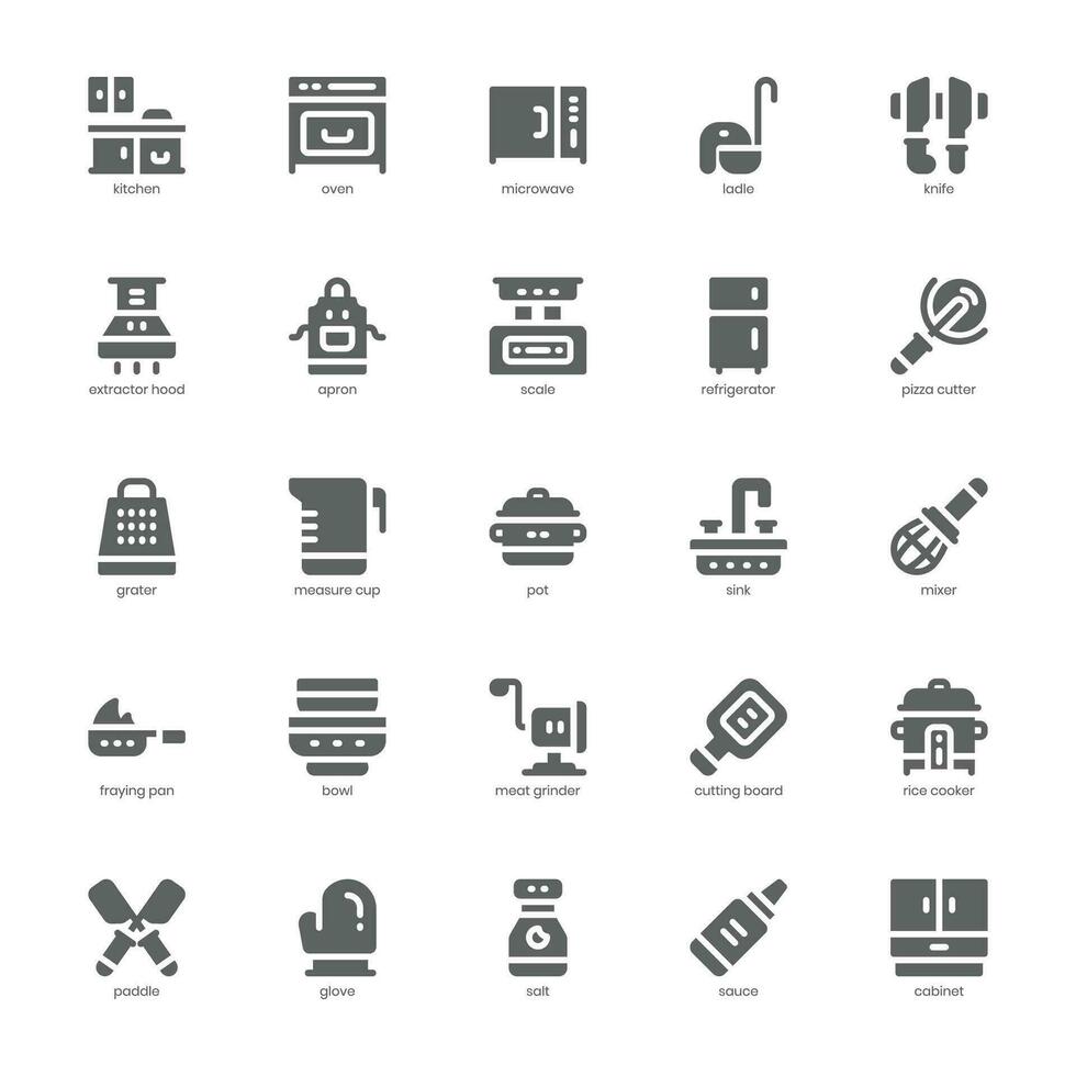 Küche Gerät Symbol Pack zum Ihre Webseite, Handy, Mobiltelefon, Präsentation, und Logo Design. Küche Gerät Symbol solide Design. Vektor Grafik Illustration und editierbar Schlaganfall.