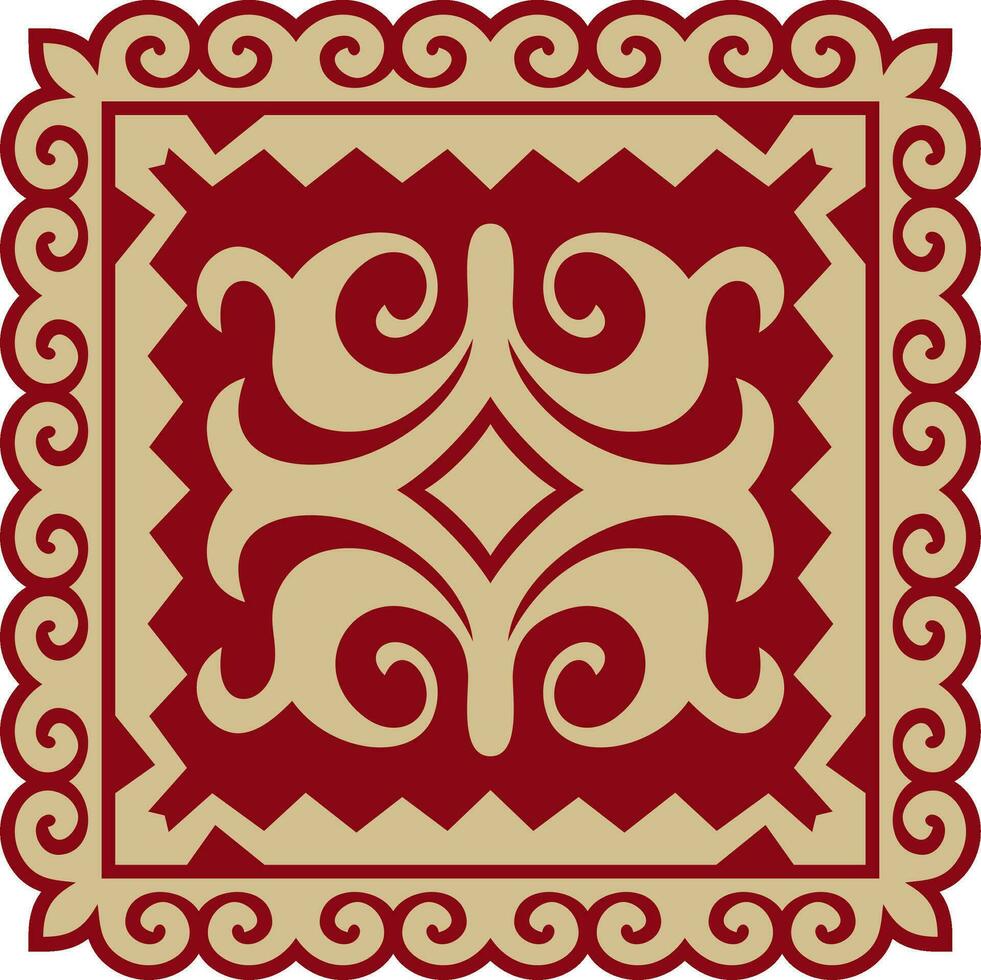 Vektor rot mit Gold Platz kazakh National Ornament. ethnisch Muster von das Völker von das großartig Steppe, Mongolen, Kirgisen, Kalmücken, Burjaten